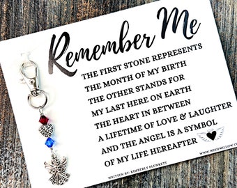 Remember Me - Sympathy Gift, Loss, Memorial, Remembrance, Original Poem, Custom Made Charm (Filigree Angel & Heart With Swirls)