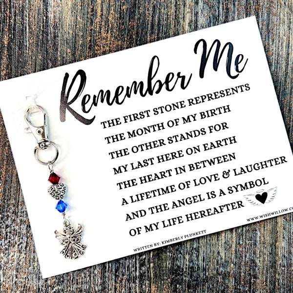 The ORIGINAL Remember Me Poem And Charm - Sympathy Gift, Loss, Memorial, Remembrance, Custom Made (Filigree Angel & Heart With Swirls)