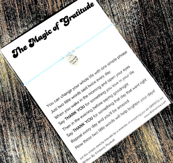 Magic Of Gratitude Bracelet  - Change Your Life, Give Thanks, Mindfulness, Uplifting - Light Blue Elastic Cord With Iridescent Beads