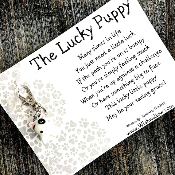 The ORIGINAL Lucky Puppy Poem & Gift - Good Luck Charm With Poem By K Plunkett - Gift, Cute, Fun, Uplifting, Silly, Joyful (Black Spot Pup)