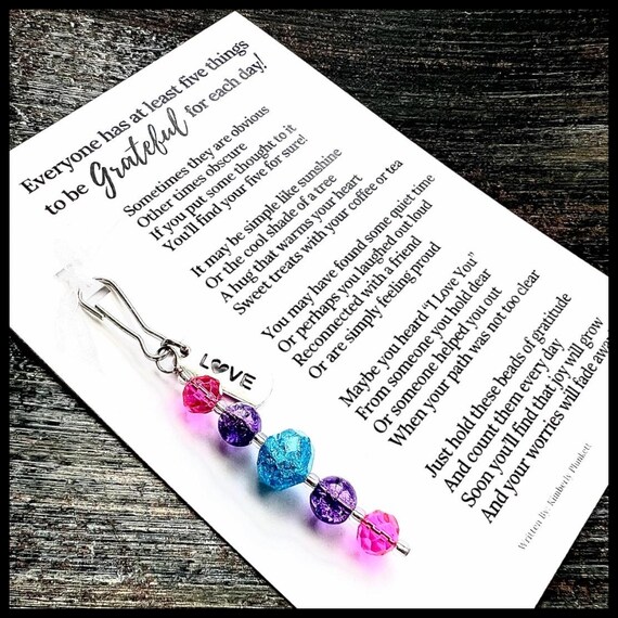 The ORIGINAL Mini Gratitude Beads - Thank You Gift, Thankful, Grateful, Blessings - (Vibrant Pink, Purple & Blue Glass - Love Charm)