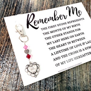 The ORIGINAL Remember Me Poem & Charm - Sympathy Gift, Loss, Memorial, Remembrance (Micro Dot Heart + Cross Inside Lacey Heart)