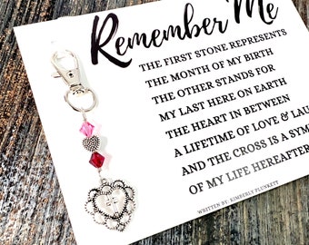 The ORIGINAL Remember Me Poem & Charm - Sympathy Gift, Loss, Memorial, Remembrance (Micro Dot Heart + Cross Inside Lacey Heart)