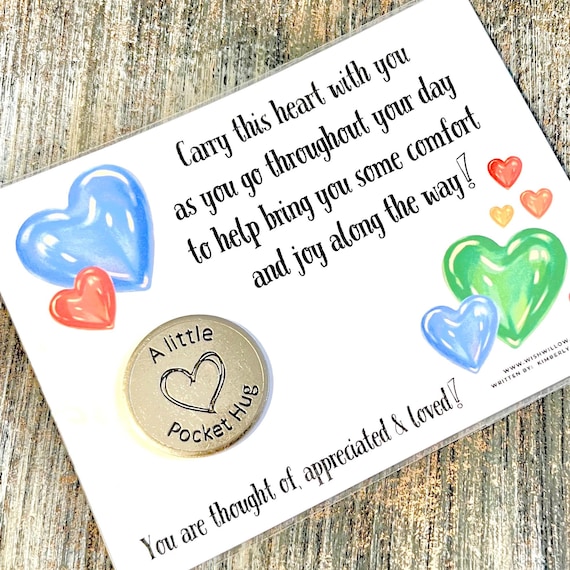 Pocket Hug Coin Gift - Red, Green, Blue Hearts - (FREE SHIPPING) - Poem By Kimberly Plunkett