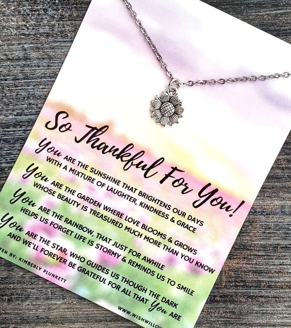 Thank You Gift - Sunflower Necklace - For Friend, Coworker, Neighbor, Teacher, Mom, Sister, Cousin, Volunteer, Caregiver, Nurse