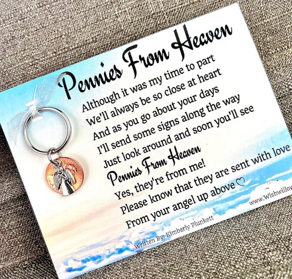 Sympathy Gift - Pennies From Heaven Keychain - Signs From Above, Guardian Angel - (Basic Angel Charm)