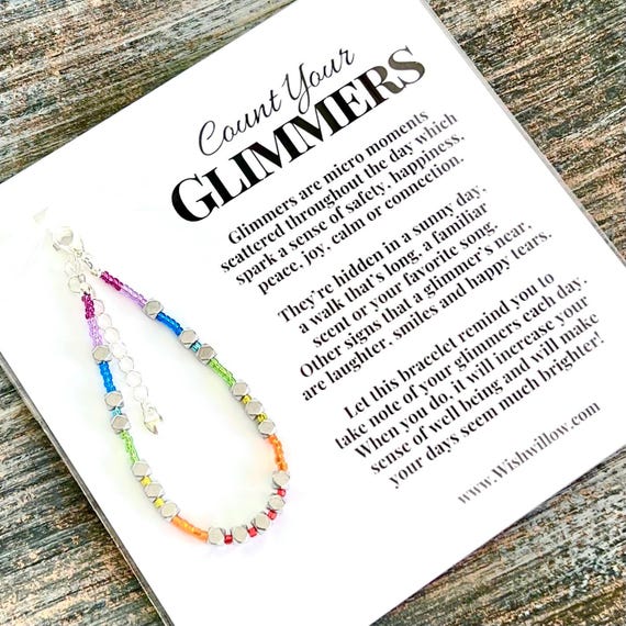 Count Your Glimmers - Blessing Bracelet - Gratitude, Mindfulness, Thankful, Grateful, Blessed - Adjustable Bracelet - Glass & Hematite Beads