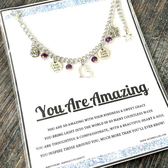 SALE - Charm Bracelet Gift - You Are Amazing - Inspirational, Heart, Faith, Hope, Love - OOAK