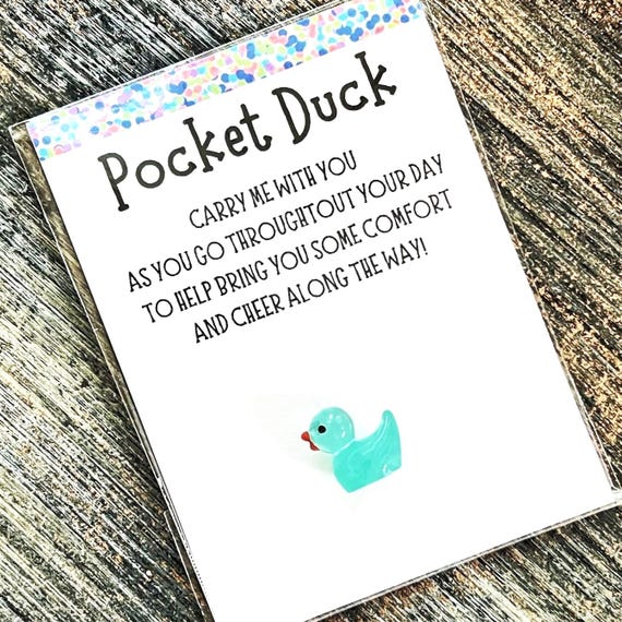 Pocket Hug - Mini Duck Gift - Lucky Charm, Encouragement, Inspirational, Support, Comfort, Cheer, Smile - (Blue Duck)