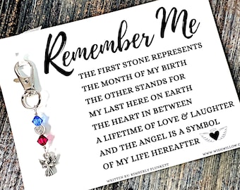 Remember Me - Sympathy Gift, Loss, Memorial, Remembrance, Original Poem, Custom Made Charm (Mini Angel & Heart With Hearts On It)