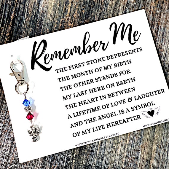 The ORIGINAL Remember Me Poem And Charm - Sympathy Gift, Loss, Memorial, Remembrance, Custom Made (Mini Angel & Heart With Hearts On It)
