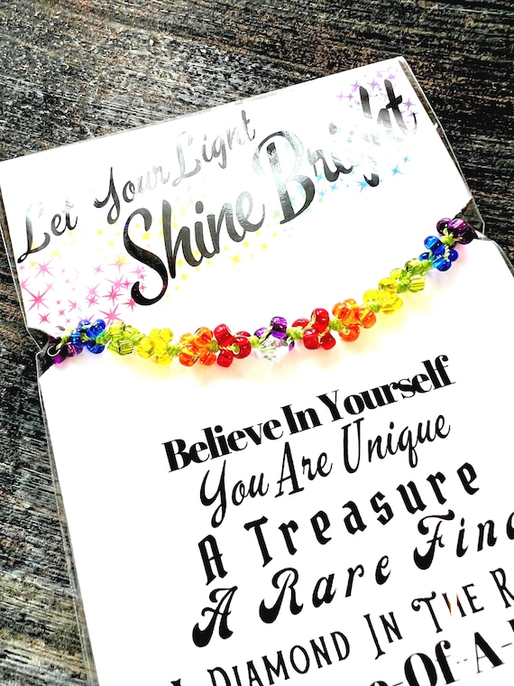 Let Your Light Shine Bright Bracelet - Inspirational Gift - Poem By Kimberly Plunkett - Hand Knotted With Glass Beads