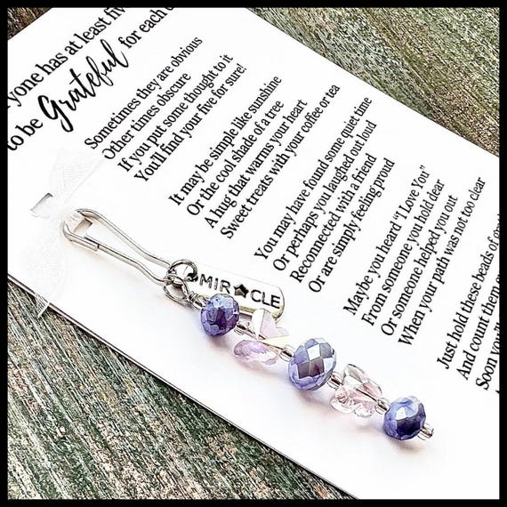 The ORIGINAL Mini Gratitude Beads - Thank You Gift, Thankful, Grateful, Blessed - (Pink Butterflies & Purple Swirl Glass - Miracle Charm)