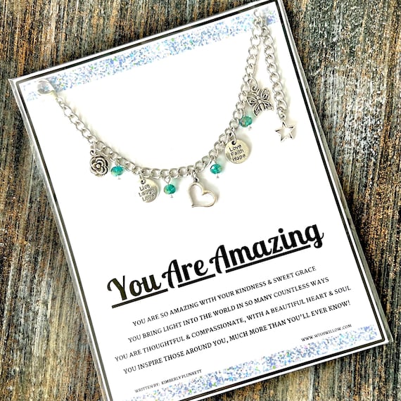 SALE - Charm Bracelet Gift - You Are Amazing - Inspirational, Heart, Faith, Hope, Love - OOAK