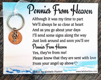 Sympathy Gift- Pennies From Heaven Keychain - Original Poem - (Mini Angel Charm)