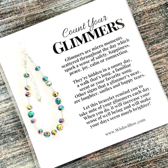 Count Your Glimmers - Blessing Bracelet - Gratitude, Mindfulness, Thankful, Grateful, Blessed - Adjustable Bracelet - Glass Beads