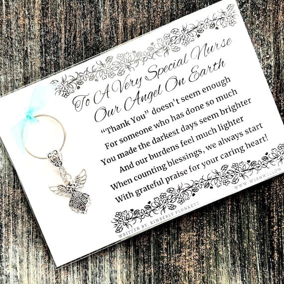 Thank You Gift For A Special  Nurse - Poem By K. Plunkett With A Beautiful Angel Keychain (Silver Filigree Angel)