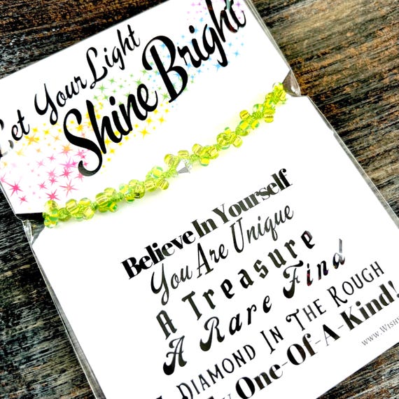 Let Your Light Shine Bright Bracelet - Inspirational Gift - Poem By Kimberly Plunkett - Hand Knotted With Glass Beads