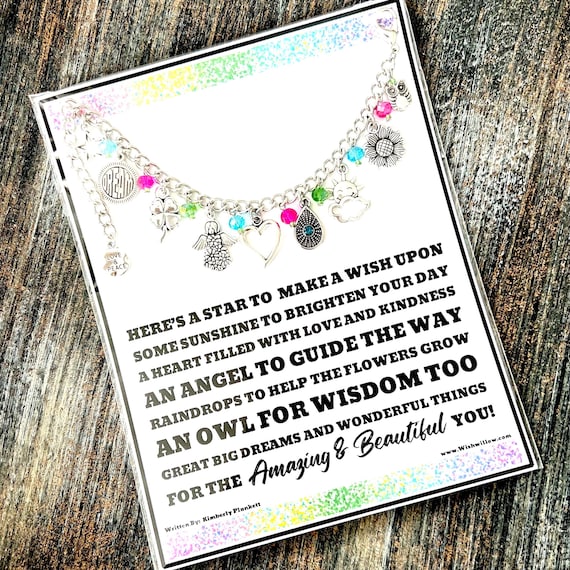 SALE - Charm Bracelet Gift - Inspirational, Star, Sun, Heart, Angel, Rain, Flower, Owl, Dream Big, Peace, Love - OOAK
