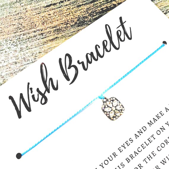 The ORIGINAL Wish Bracelet Poem By K Plunkett - Unique Gift, Thank You, Thinking Of You - Choose Your Color! (Rhinestone Charm With Flower)