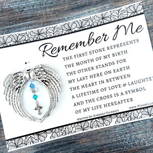 Memorial Ornament - ORIGINAL Remember Me Poem - Angel Wings And Birthstone Remembrance Charm (Starlight Heart + Coordinating Cross)