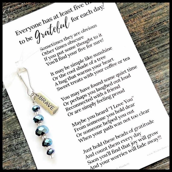 The ORIGINAL Mini Gratitude Beads - Thank You Gift, Thankful, Grateful, Blessed - (Shimmering Blue Glass - Brave Charm)