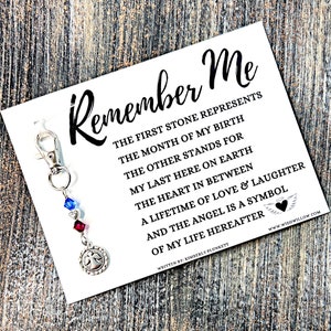 The ORIGINAL Remember Me Poem & Charm - Sympathy Gift, Loss, Memorial, Remembrance (Circle With Angel + Triple Ripple Heart)