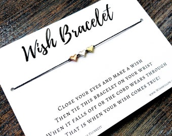 Wish Bracelet - Birthday Wishes, Wishing For Good Luck, Thank You Gift, Party Favor - (Three Hearts - In Copper, Silver & Gold Tones)