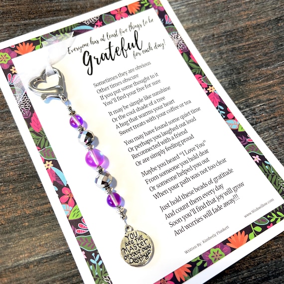 Gratitude Beads - Glimmers, Blessings, Grateful, Blessed, Positive Thinking (Pinkish Shimmer & Silver Mirrored Beads - Destiny Charm)