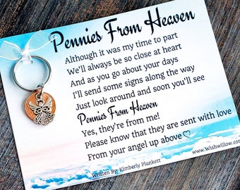 Pennies From Heaven Keychain  - Coping With Loss, Signs From Heaven, Guardian Angels, Finding Pennies - (Beautiful Filigree Angel Charm)