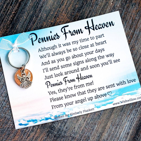 Sympathy Gift- Pennies From Heaven Poem With Keychain - (Beautiful Filigree Angel Charm)