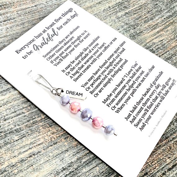 The ORIGINAL Mini Gratitude Beads - Gift, Glimmers, Mindfulness, Grateful, Count Your Blessings - (Pink And Purple Beads - Dream Charm)
