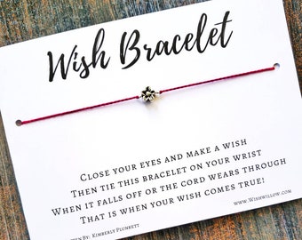 Wish Bracelet - Small Gift, Thinking Of You, Birthday, Party Favor, Cute, Unique - Choose Your Color - (Simple Silver Flower)