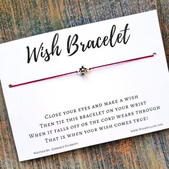 Wish Bracelet - Small Gift, Thinking Of You, Birthday, Party Favor, Cute, Unique - Choose Your Color - (Simple Silver Flower)