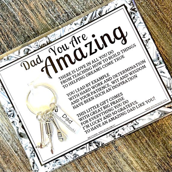Dad, You Are Amazing! - Keychain Gift - Poem By Kimberly Plunkett - Dad Ruler Charm With Tools (Hammer, Wrench & Scredriver)