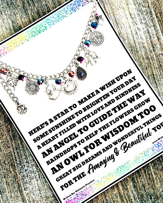 Inspirational Charm Bracelet Gift - Star, Sun, Heart, Angel, Rain, Flower, Owl, Dream Big, Peace, Love - Adjustable Length