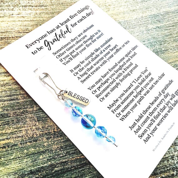 The ORIGINAL Mini Gratitude Beads - Thank You Gift, Thankful, Grateful, Blessings - (Mermaid Blue Shimmer Glass Beads - Blessed Charm)
