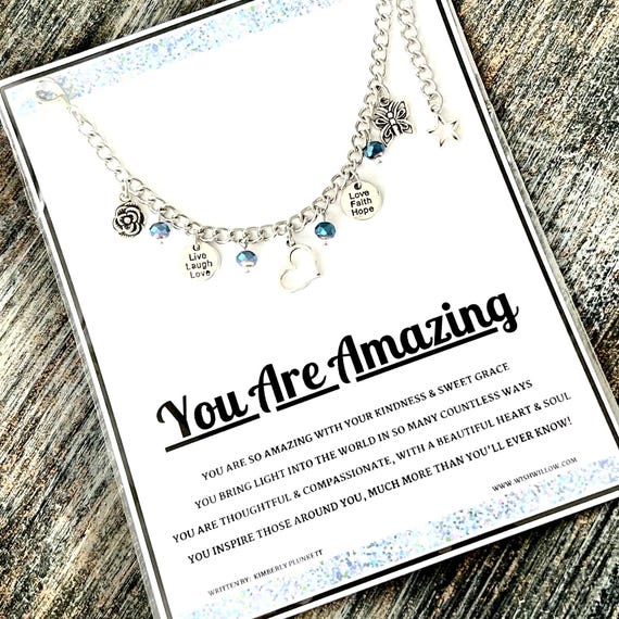 SALE - Charm Bracelet Gift - You Are Amazing - Inspirational, Heart, Faith, Hope, Love - OOAK