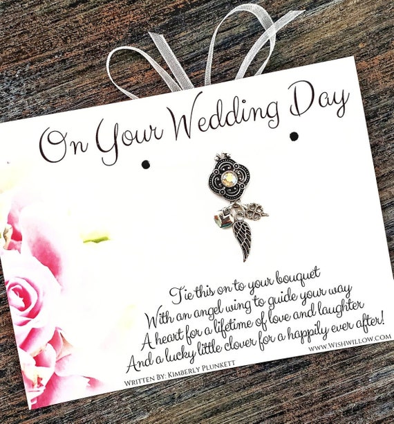Bridal Bouquet Charm - Unique Gift For A Bride On Her Wedding Day - With Original Poem Wishing Her Love, Luck And Happily Ever After!