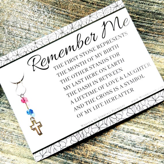 ORIGINAL Remember Me Poem & Mini Charm (On Safety Pin) - Discontinued Dash Version With Glass Beads / Dash - Memorial Gift - Open Cross
