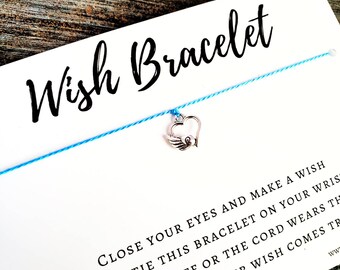 Wish Bracelet - Thank You Gift, Friendship Bracelet, Guardian Angel, Protection -  (Open Heart With Angel Wing Charm)