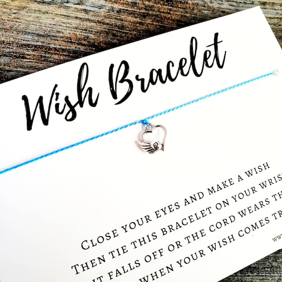 SALE - Wish Bracelet - Thank You Gift, Friendship Bracelet, Guardian Angel, Protection -  (Open Heart With Angel Wing Charm)