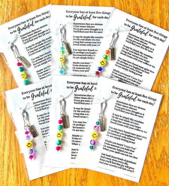 SIX Mini Gratitude Beads - Poem By Kimberly Plunkett - As Shown In Photos - Glimmers, Mindfulness, Grateful, Thankful, Blessed