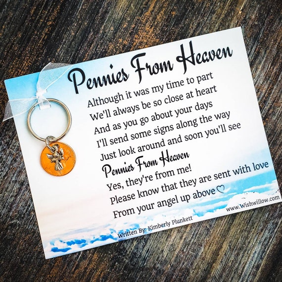 Pennies From Heaven Keychain Gift - Loss Of Loved One, Offering Condolences, Signs From Heaven, Remembering Angels - (Mini Angel Charm)