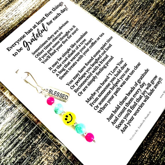 The ORIGINAL Mini Gratitude Beads - Gift, Glimmers, Mindfulness, Grateful, Count Your Blessings - (Pink, Aqua, Smiley Face - Blessed Charm)