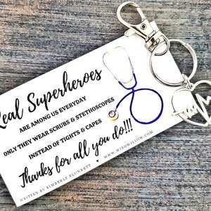 Thank You Gift Nurse, Doctor, Healthcare, Medical Real Heroes Wear Scrubs Poem By K. Plunkett Keychain With Heartbeat Charm image 6