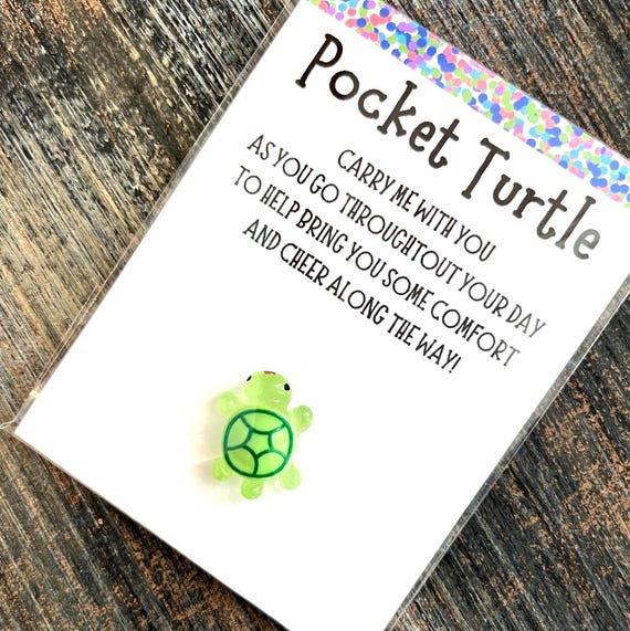 Pocket Hug - Mini Turtle Gift - Lucky Charm, Encouragement, Inspirational, Support, Comfort, Cheer, Smile - (Green Turtle)