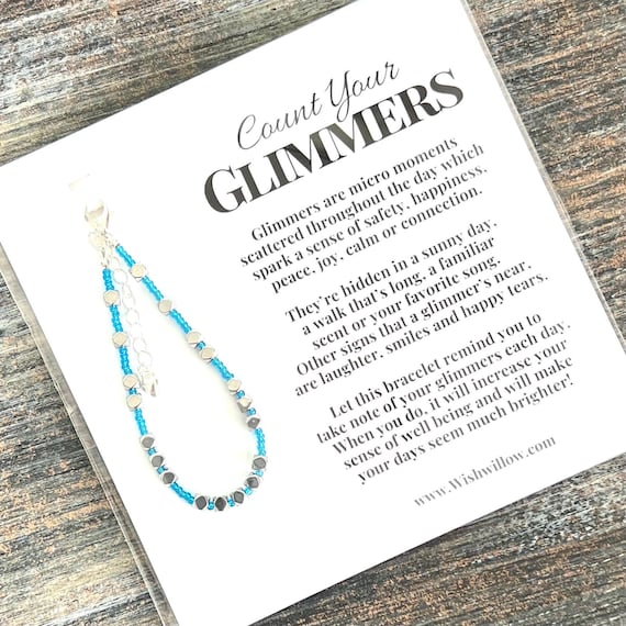 Count Your Glimmers - Blessing Bracelet - Gratitude, Mindfulness, Thankful, Grateful, Blessed - Adjustable Bracelet - Glass & Hematite Beads
