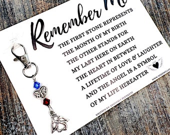 Remember Me - Sympathy Gift, Loss, Memorial, Remembrance, Original Poem, Custom Made Charm (Heart Ribbon Angel & Butterfly Heart)