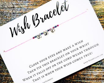 Wish Bracelet - Holiday Gift, Stocking Stuffer, Gift Exchange,   Christmas, Luck, Friendship (Silver Jingle Bells -  Pink,Purple,Blue Beads)